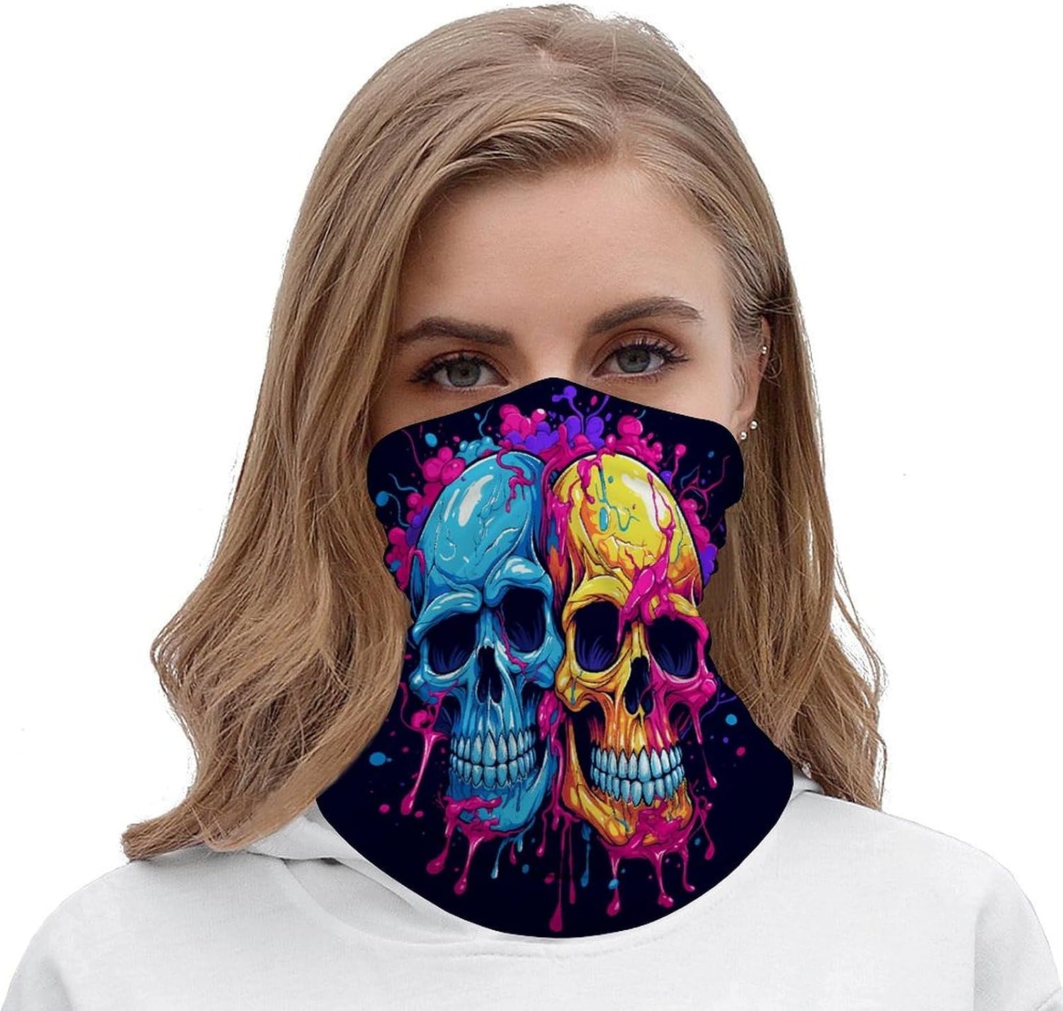 Sun Protection Neck Gaiter Two Different Skulls Balaclava Fishing Mask Hiking Cycling Sports Scarf