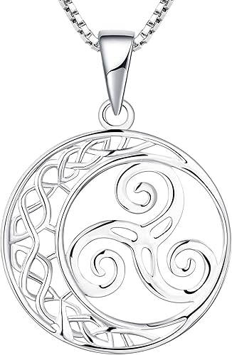 YL Collar de nudo celta de plata de ley 925 con colgante de triskele, joyería de luna triskelion para mujer, Metal