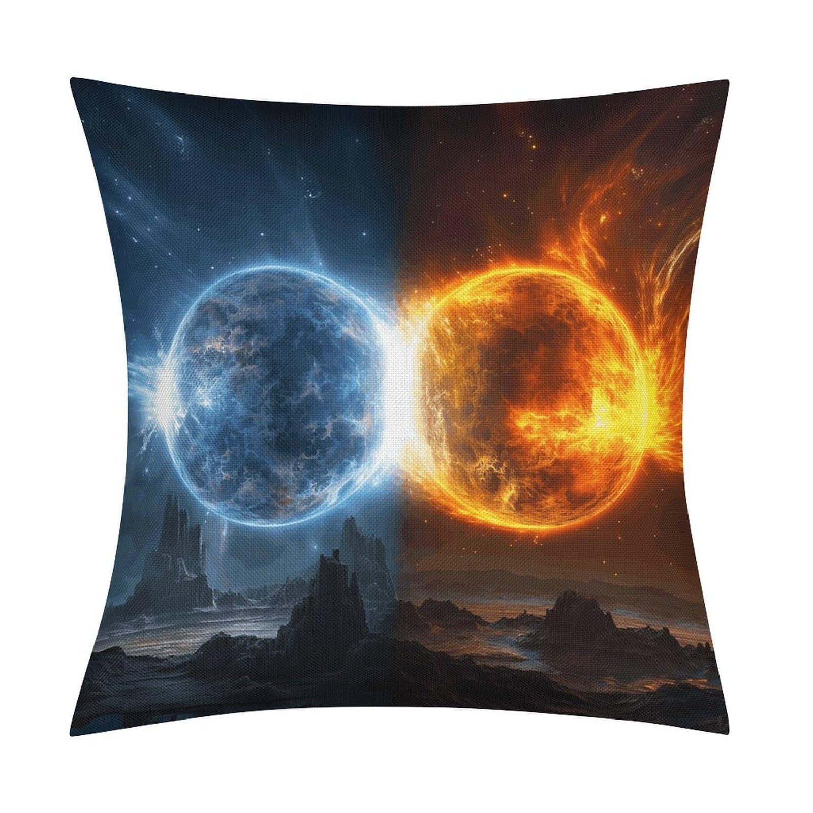Fodpand Style Fire And Water Planets Pillow Covers 18X18 Inch, Pillow Cases Boho Farmhouse, Throw Pillow Covers For Couch Sofa Bed Spring Home Decor