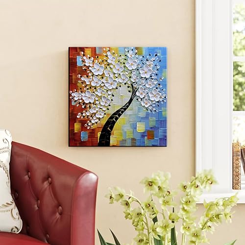 Miniatura 8 de YaSheng Art - Pintura al óleo pintada a mano sobre lienzo con flores blancas, pintura moderna para decoración interior del hogar, imagen de arte