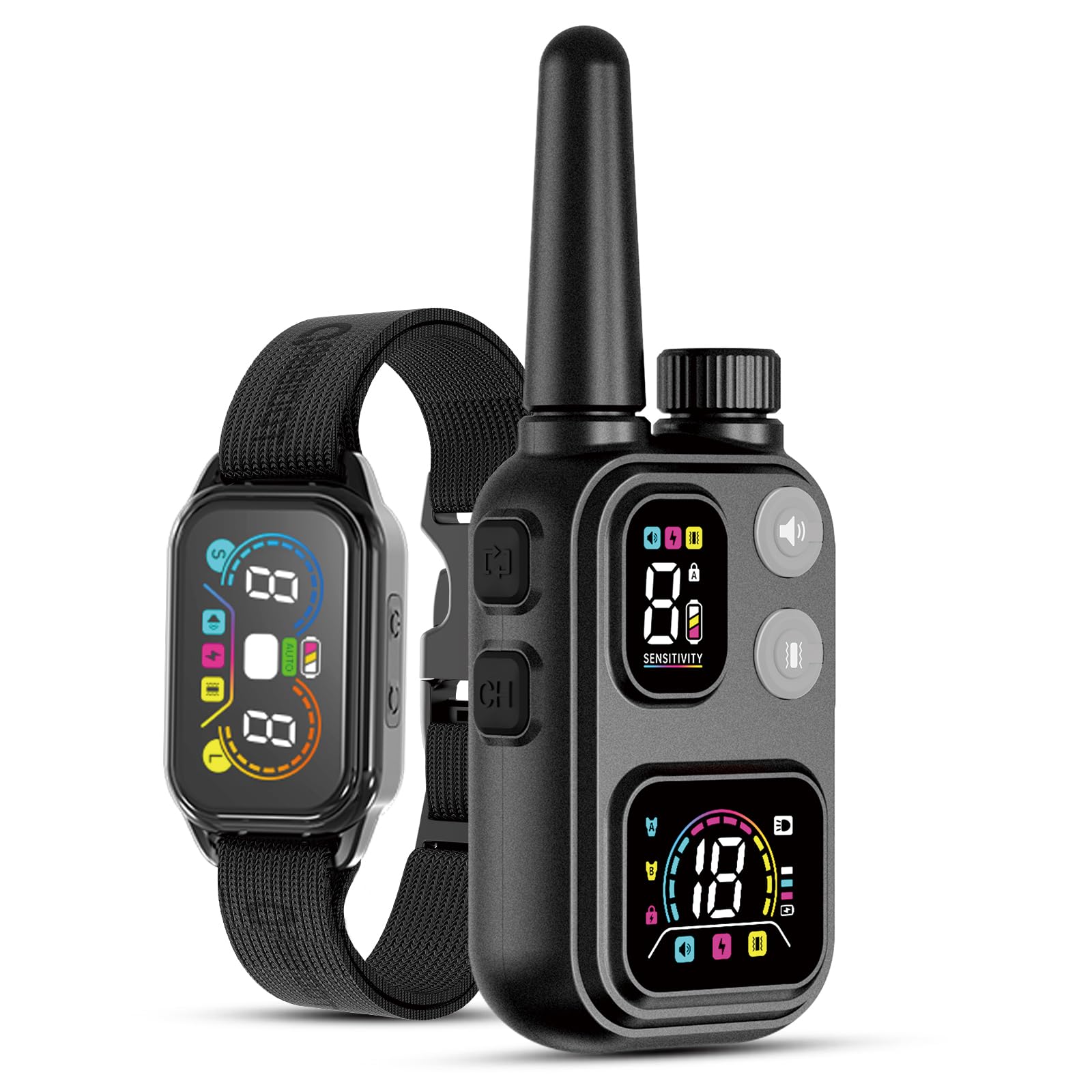 ABBIDOT 2-en-1 Collier De Dressage pour Chien - 8 Sensibilité Collier Anti Aboiement, Portée De 1500m, 4 Modes, Étanche, Rechargeable, Lumière, Verrouillage De Sécurité (Noir Mat)