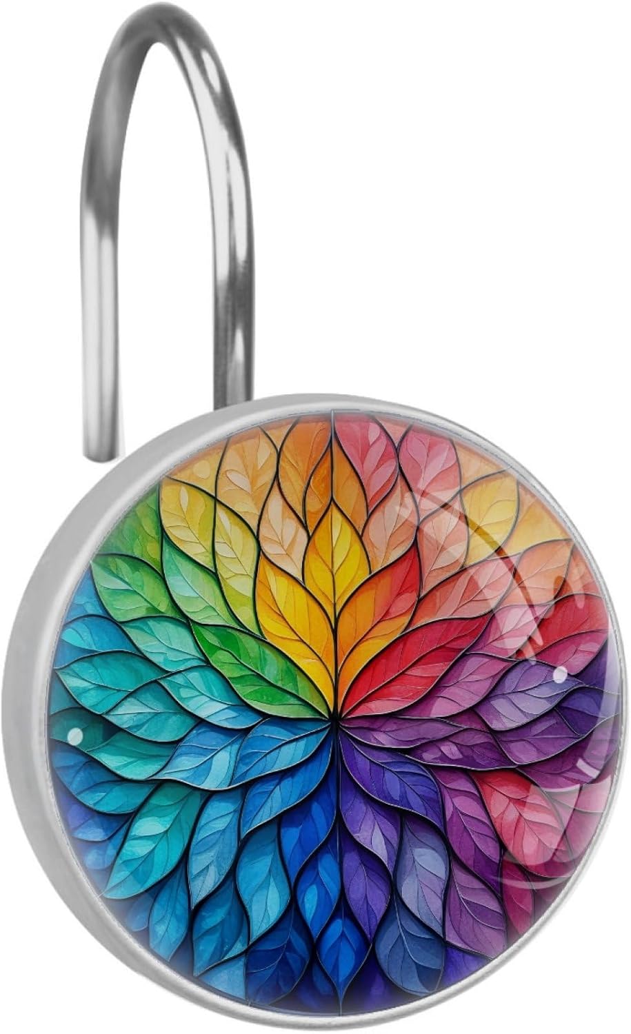 12Pcs Stained Glass Colorful Leaves Shower Curtain Hooks for Bathroom, Round Home Decorative Shower Curtain Rings, Modern Shower Curtain Hangers Bathroom Accessories