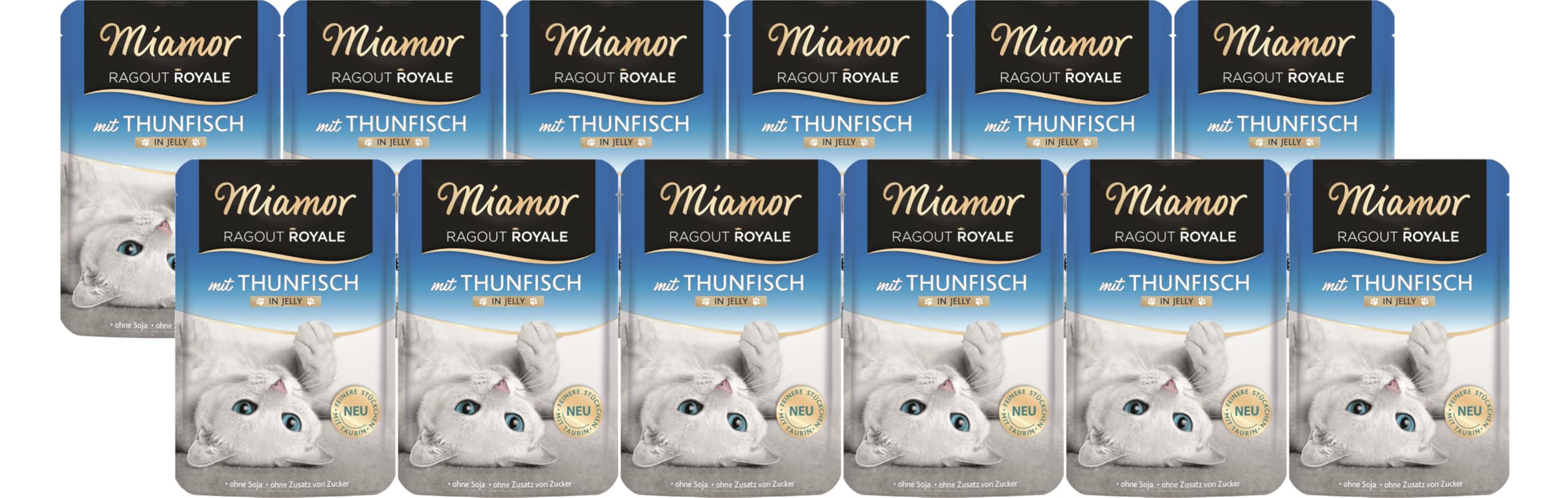 Miamor Ragout Royale in Jelly 12 x 100g Thunfisch | Mit Vitaminen & Mineralstoffen | Getreidefrei & ohne künstliche Zusätze | Bekömmliche und natürliche Katzennahrung
