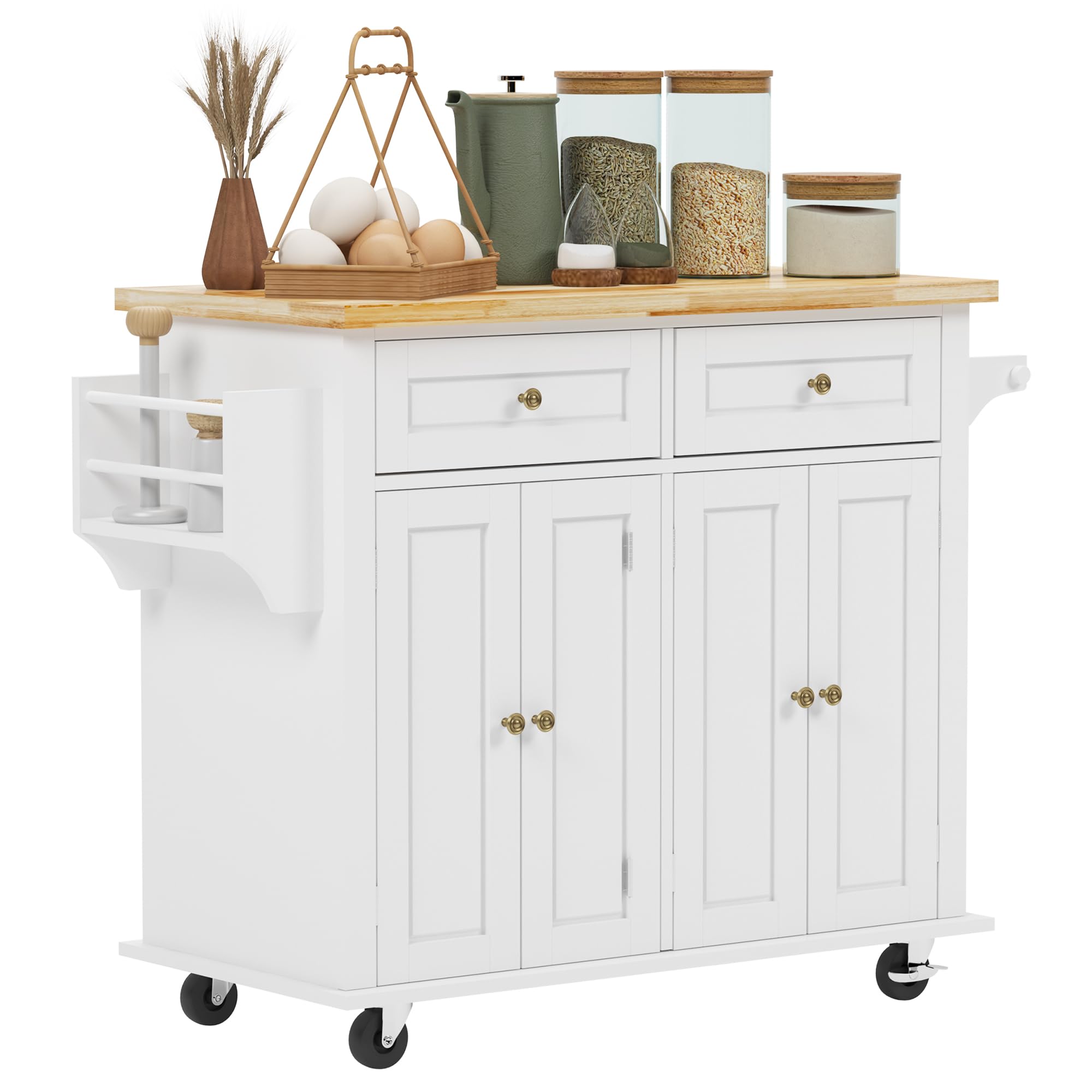 SogesHome Kitchen Island Cart with Storage Kitchen Cart Sideboard and Buffet with Wheels Bar Cart with Large Countertop, with Towel Holder and Spice Rack, 2 Drawers, 2-Door Cabinets
