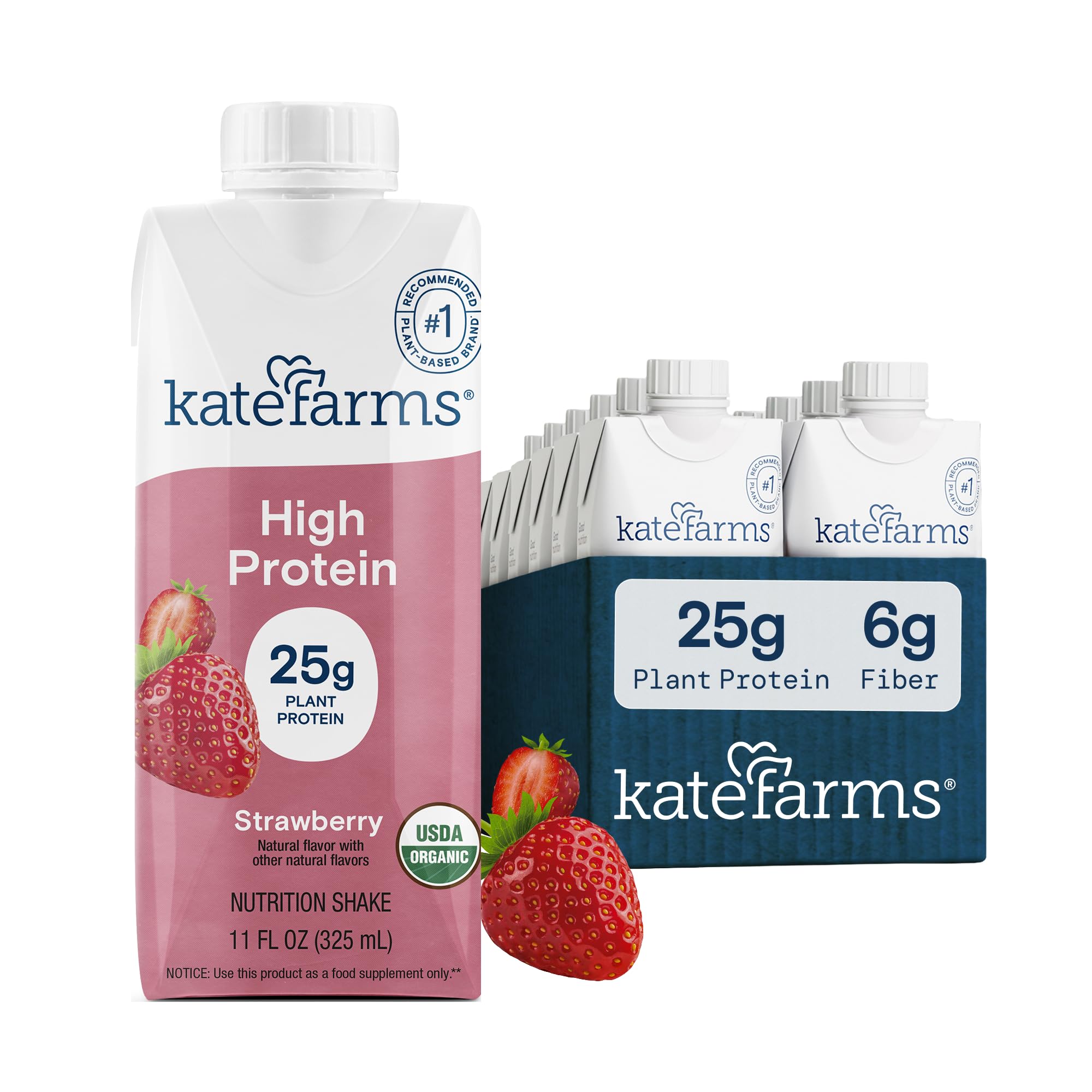 KATE FARMS Organic High Protein Strawberry Shake, 25g Protein, 12 Pack