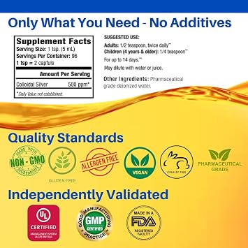Natural Path Silver Wings Colloidal Silver 500ppm (2,500mcg) Immune Support Supplement 16 fl. oz.