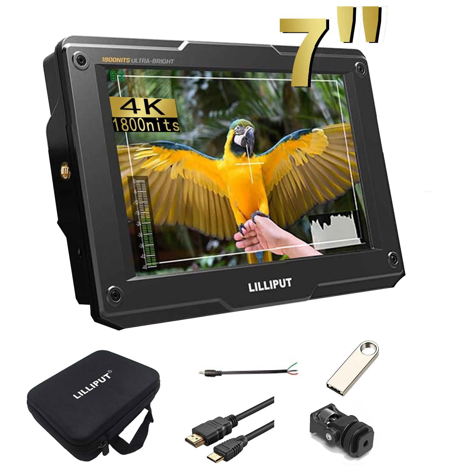 LILLIPUT H7S 7" Moniteur Camera 4K Ultra Luminosité sur Caméra Video Peaking Focus Assist avec 3G-SDI et HDMI 4K, Résolution Full HD, LCD Visible à la lumière du Soleil DSLR Monitor