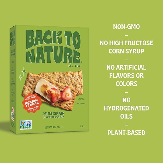 Back to Nature Multigrain Flatbread Crackers, Non-GMO, Plant-Based Snack Cracker, Made with Wheat Flour & Whole Grains, Snack Happy, 5oz Box (Pack of 6)