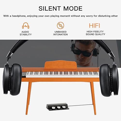 Miniatura 8 de HEXANT Hammer - Piano de teclado digital de 88 teclas, piano eléctrico de madera de tamaño completo, con 3 pedales, conexión MIDI, teclado