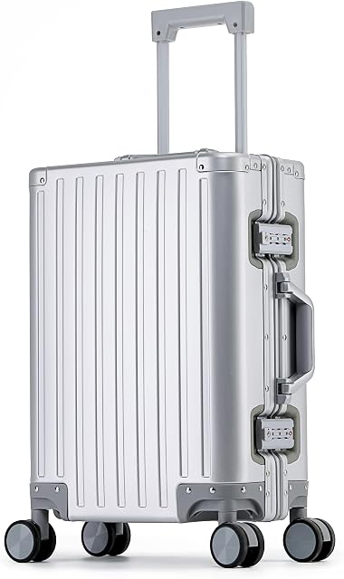 YYW 100% Toutes les valises en aluminium, 20 Sac à bagages de pouce avec TSA Verrouillage, roues silencieuses (argent, 20-Inch)