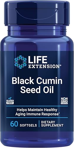 Life Extension Aceite de semilla de comino negro de 500 mg  Apoyo inmunológico y suplemento de control de la inflamación  Sin OMG  Sin gluten  60