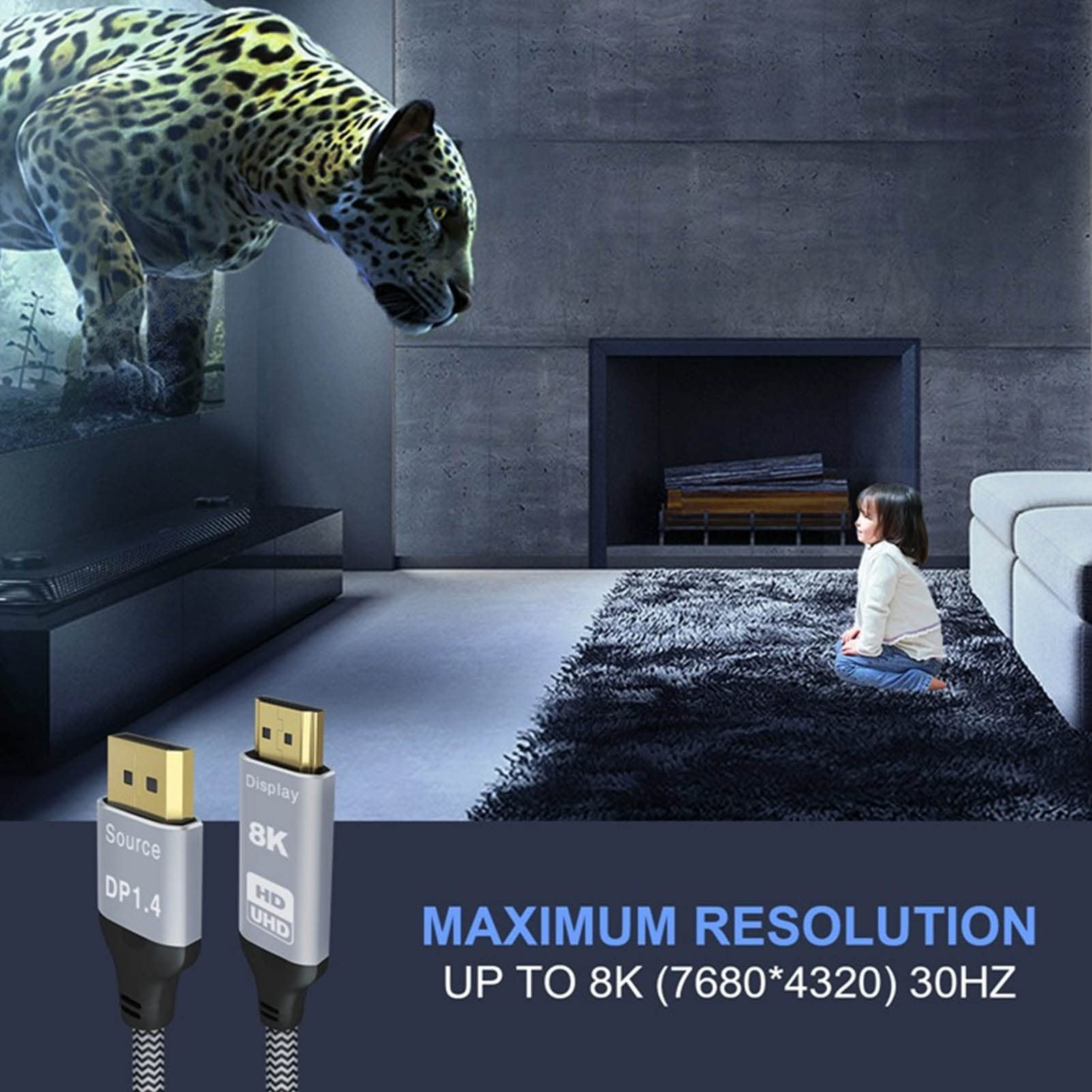Septpenta Interfaccia Multimediale da Displayport 1.4 a HD, 8K 30Hz O 4K 120Hz, Supporto Modalità Mirror Ed Espansione, Guscio in Alluminio Connettore Placcato Oro, Lunghezza 6 Piedi