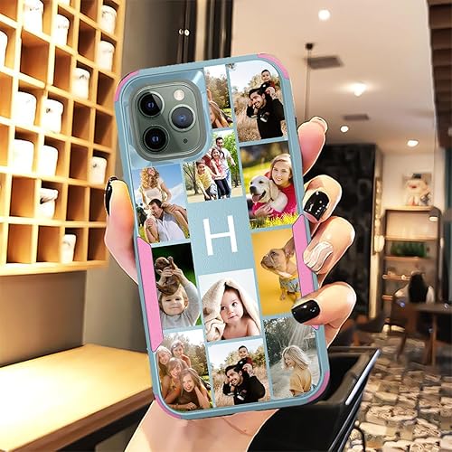 Vista 6 de Funda de fotos personalizada para Apple iPhone 11 Pro Max, patrón de collage a cuadros, personalizado para hacer imágenes en gruesa 3 híbrida Rosa