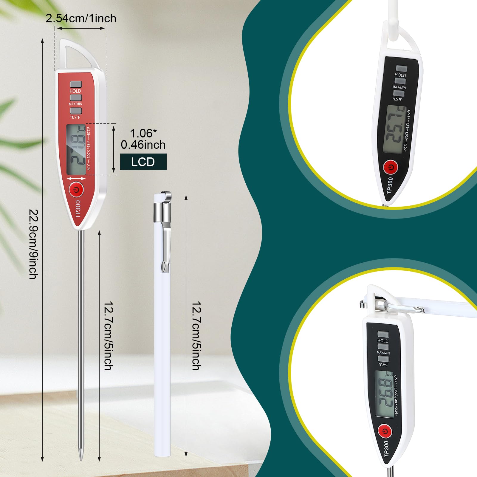 Copkim Set di 10 termometri digitali per alimenti, sonda lunga, istantanea, bianco