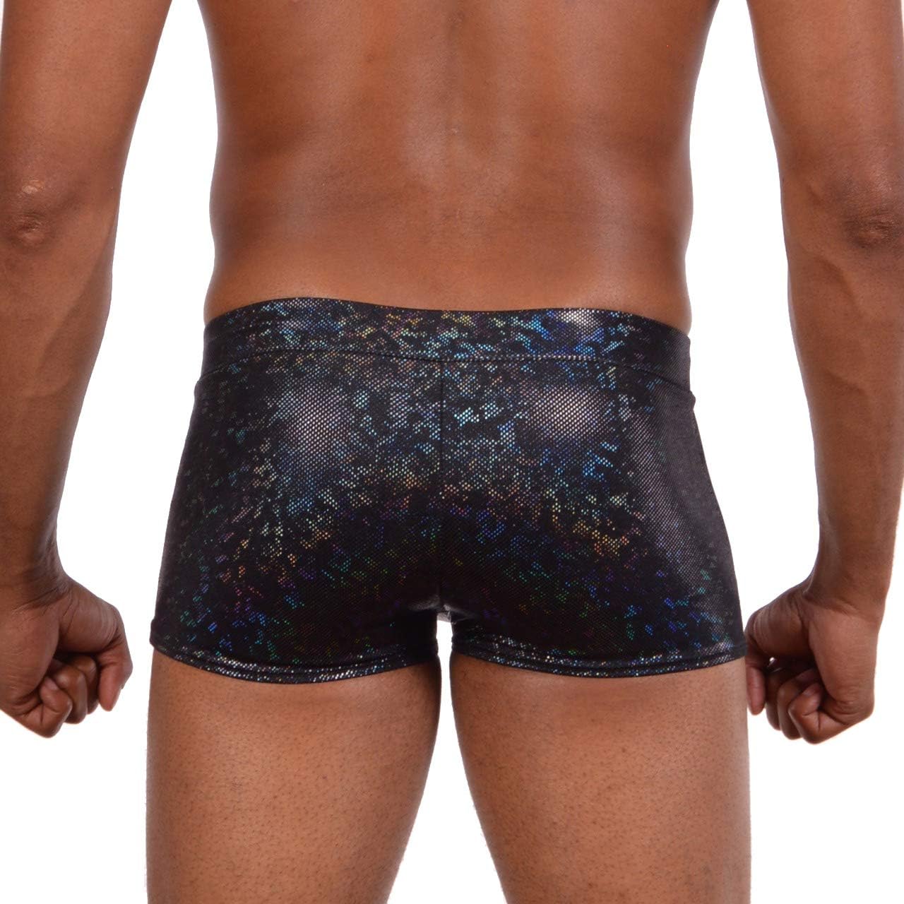 / Funstigators Festival Clothing: Men's Holographic Brief Booty Shorts with Front Pouch - Made in USA