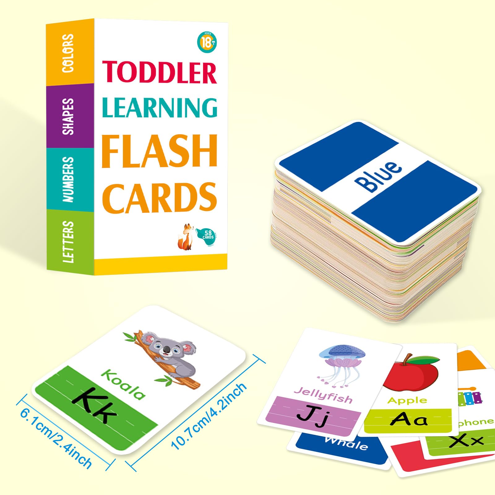 Boloshine Flash Cards for Toddlers Age 2-4, 58pcs Preschool Alphabet Flashcards with Letters Colors Shapes Numbers Animals Fruits, Learning Activities Educational Game Toys for Baby Kids - Image 2