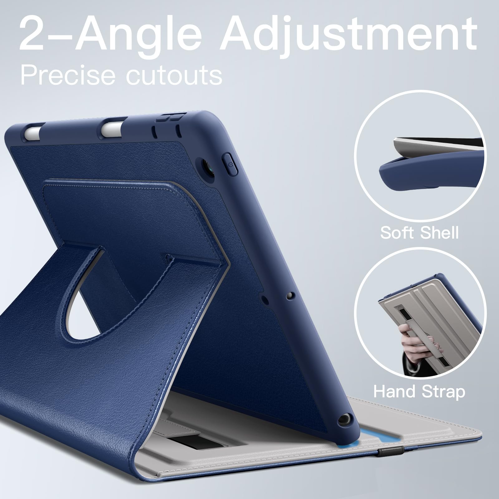 Custodia Girevole 360° Per IPad 10.2 Pollici (9ª/8ª/7ª Gen): Con Supporto Multi-Angolo, Cinghia E Spegnimento Automatico