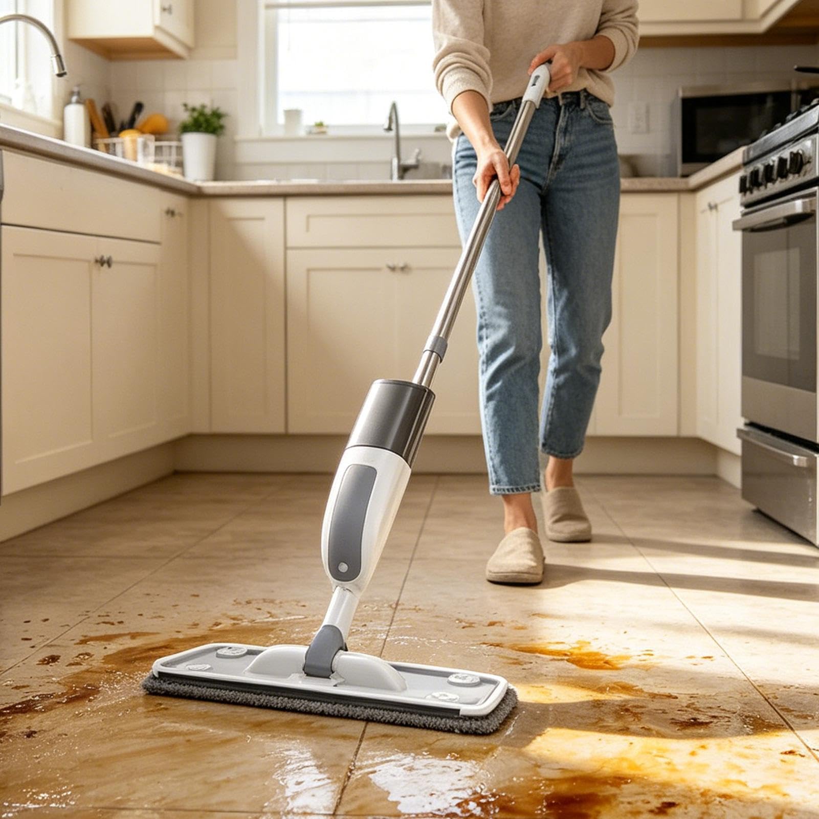Mopa Con Pulverizador Herramienta De Limpieza Para El Hogar Que Sirve Tanto | Mopa plana para suelos para Dormitorio Apartamento Suelo Laminado Baldosas H
