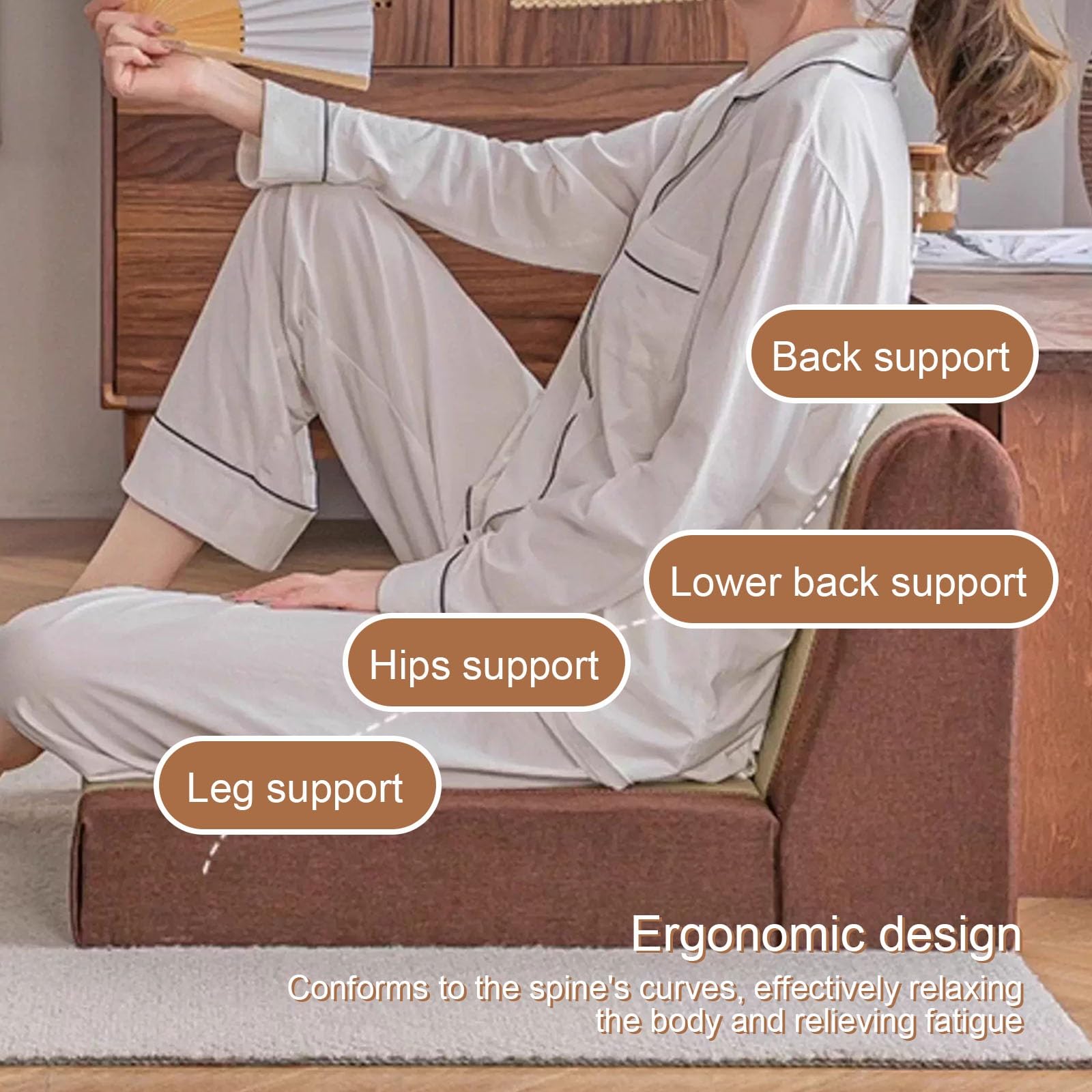 Silla de suelo plegable con soporte de respaldo, cojín de meditación Zen para sala de estar, balcón y ventana de bahía, solución de asiento cómoda y portátil