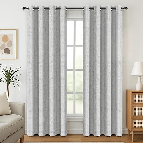 Vista 108 de Cortinas 100% opacas de 63 pulgadas de largo, lino texturizado, para dormitorio, cortinas con ojales para sala de estar, cortinas de tratamiento