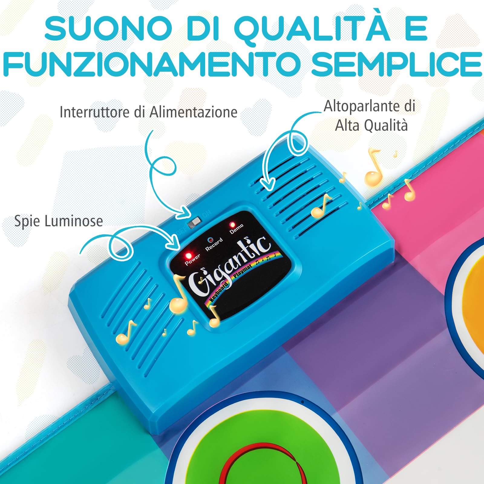 GYMAX Tappeto Pianoforte da 181 CM, Grande Tappeto da Ballo con Pianoforte a Tastiera con 24 Tasti, 8 Suoni di Strumenti, 10 Canzoni, Riproduzione e Volume Regolabile, per Bambini 3+ Anni