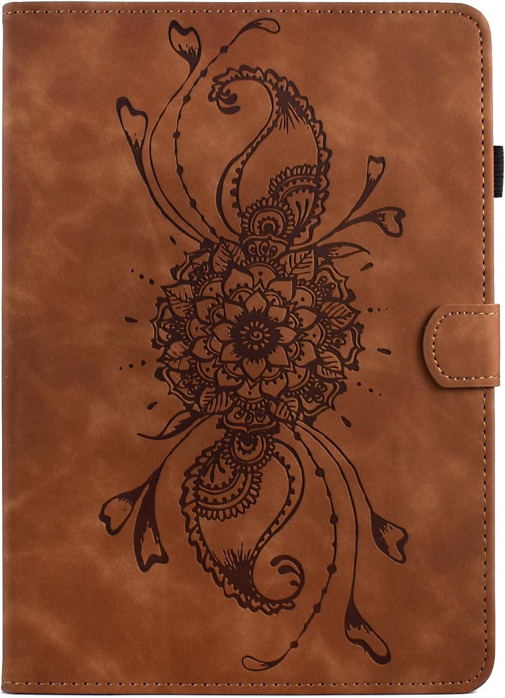 Mandala Flower Case for Fire HD 10 & 10 Plus (13th/11th Gen, 2023/2021 Release), Cute Elegant Embossed Suede Leather Folio Stand Protective Cover for Fire HD 10.1 inch Tablet, Auto Sleep Wake, Brown