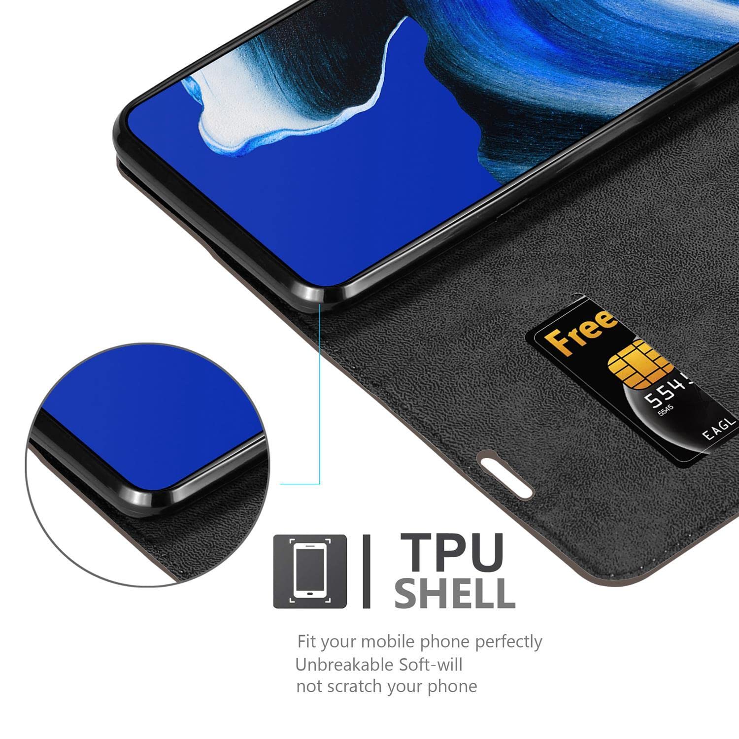 cadorabo Book Case works with Oppo A72 in OXID BLACK - with Magnetic Closure, Stand Function and Card Slot - Wallet Etui Cover Pouch PU Leather Flip