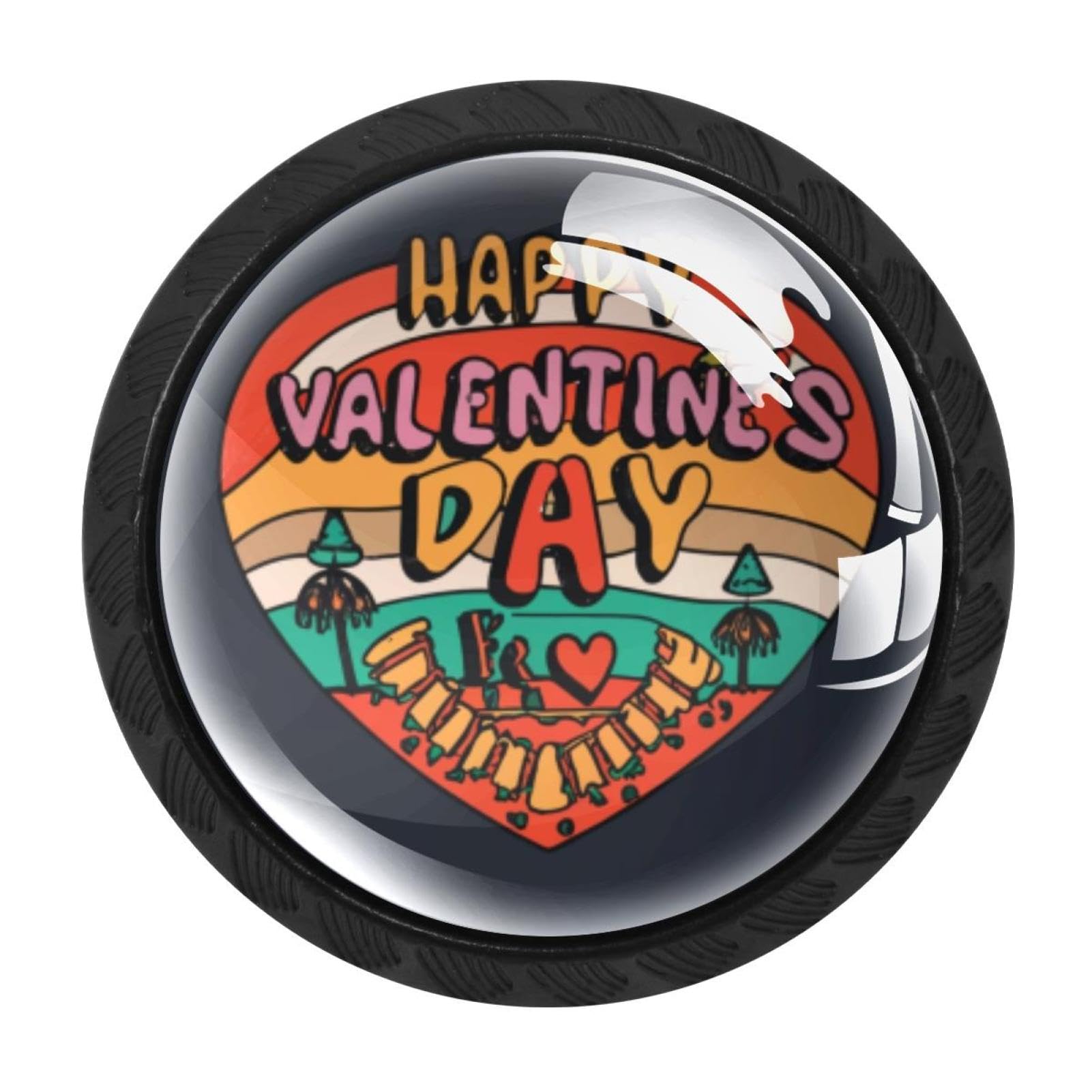 Chenzzzz Multicolored 12 4 Pack Black Valentine's Day Font Drawer Knobs, Cabinet Knobs Round Glass Knobs For Kitchen Cabinet Hardware Bathroom 35Mm