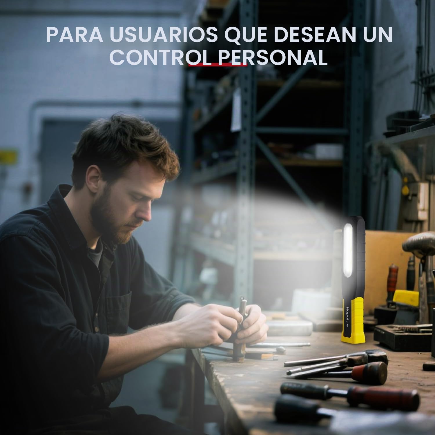 Lámpara LED de trabajo Napatyre para taller, 1000 lúmenes, linterna giratoria 180° con imanes y ganchos, 5 modos, COB para reparación de automóviles, inspección, garaje