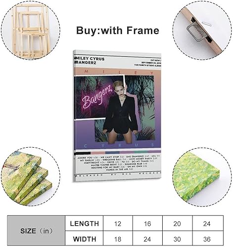 Miniatura 2 de Miley Cyrus - Póster de lienzo de Bangerz para decoración de dormitorio, paisaje, oficina, San Valentín, cumpleaños, regalo, estilo 24 x 36 pulgadas