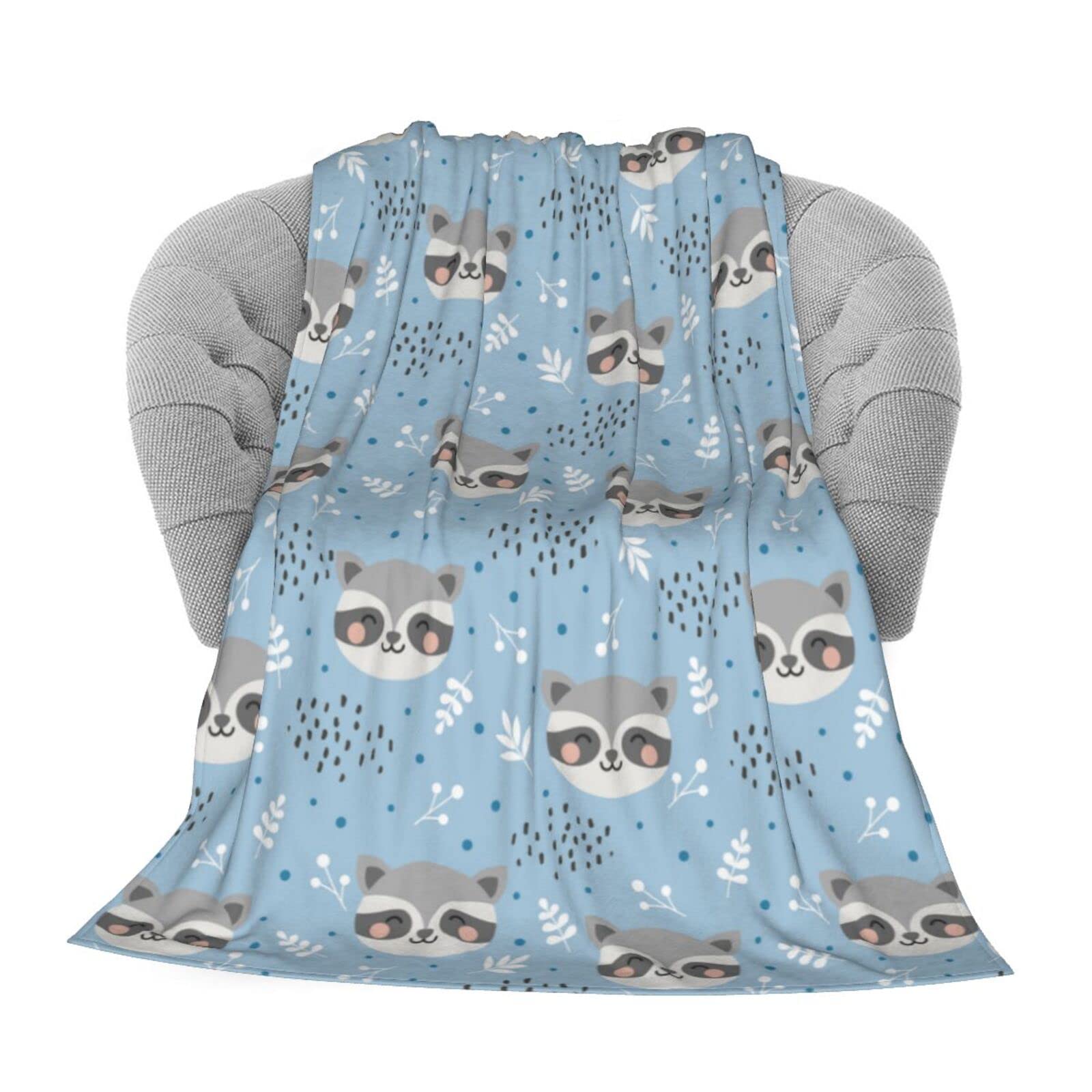 FeHuew Flannel Twin Size Blanket Childish Raccoon Cute Leaves Plush Warm Bed Blanket Soft Throw Blanket fits Couch Sofa 60x80 Microfiber