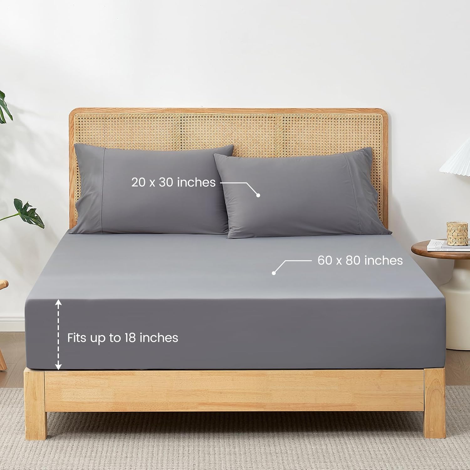 Cozy Bliss Premium Cooling Sheet Set Queen Size, Q-Max>0.45, 3PCS No Flat Sheet with 2 Pillowcases, Breathable Fitted Sheet for Hot Sleepers & Night Sweats, Deep Pocket Up to 18 Inches, Dark Gray