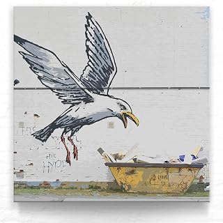Banksy Druck: Graffiti-Art Möve als Leinwand-Bild, 40x40cm, Street Art Style Kunstdruck zur Wand-Deko für Wohnzimmer, Büro