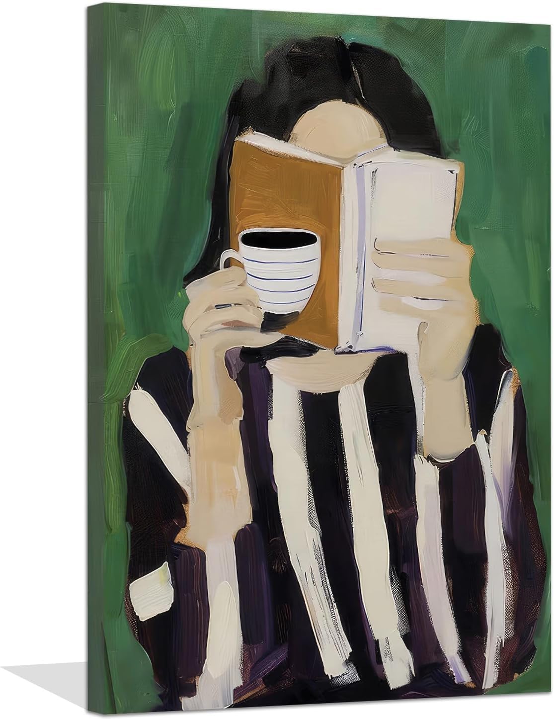 lianyibo Abstract Woman Canvas Wall Art Reading Woman with Coffee & Book Posters Prints for Living Room Bedroom Dorm Decor(60x80cmx2/Frameless)