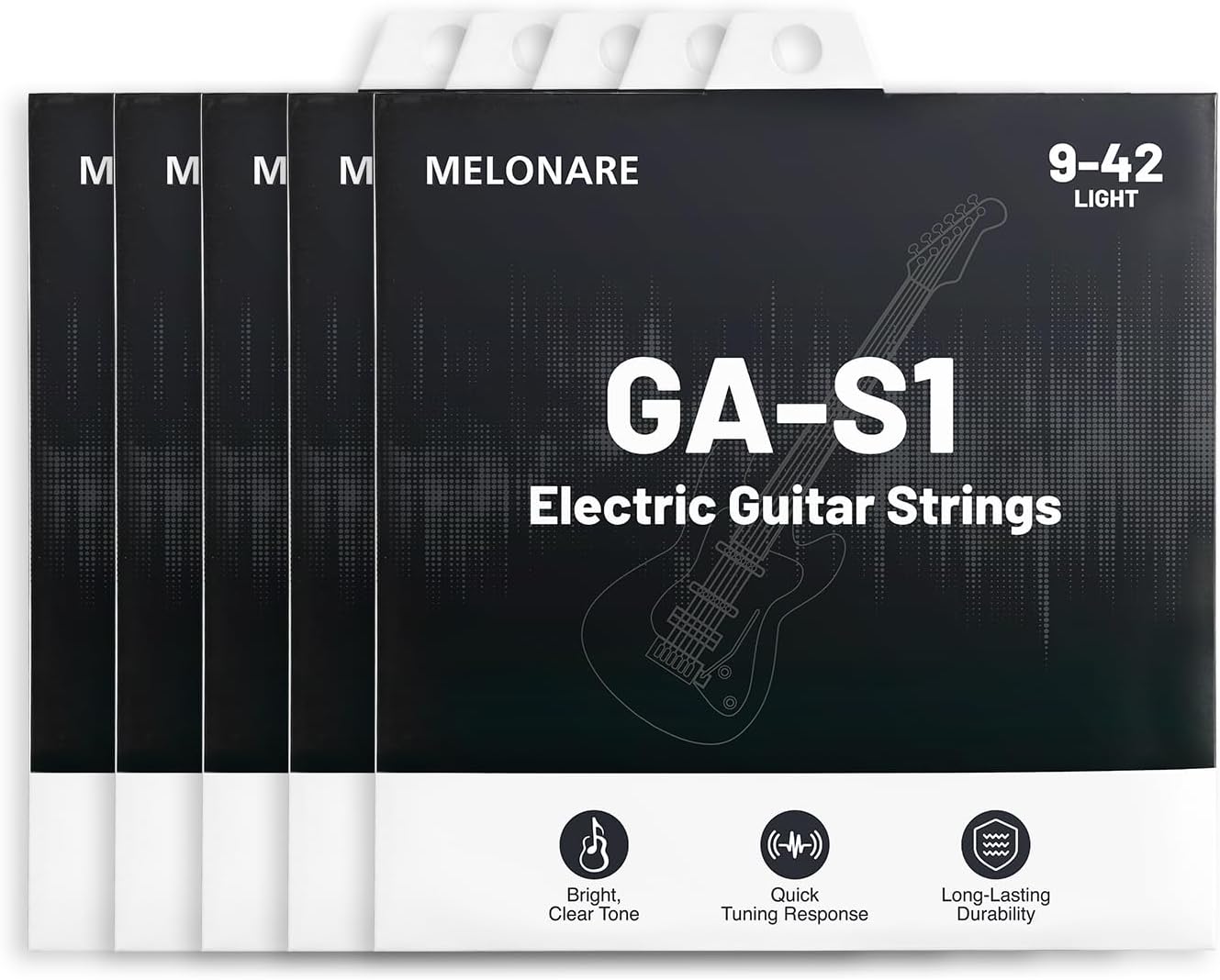 MELONARE Electric Guitar Strings, Ball-End Guitar Strings with Nickel-Plated Steel Winding, Hex Core & Anti-Rust Coating, 9-42Super Light Gauge, 10-Pack (GA-S1-10)