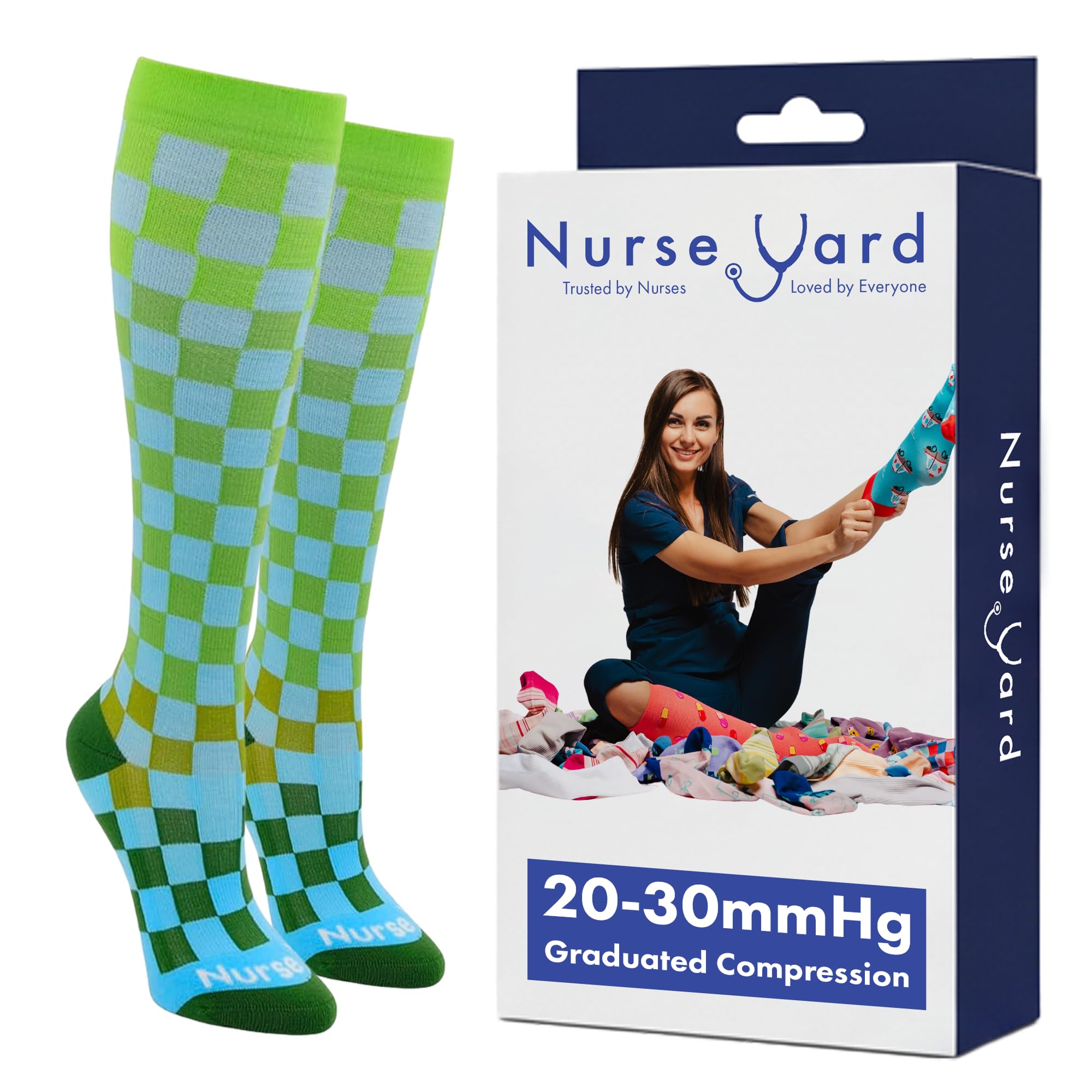 Nurse Yard Compression Socks for Nurses - Women &amp; Men - 20-30mmHg Graduated Compression, For Medical Staff, Athletes - 1 Pair