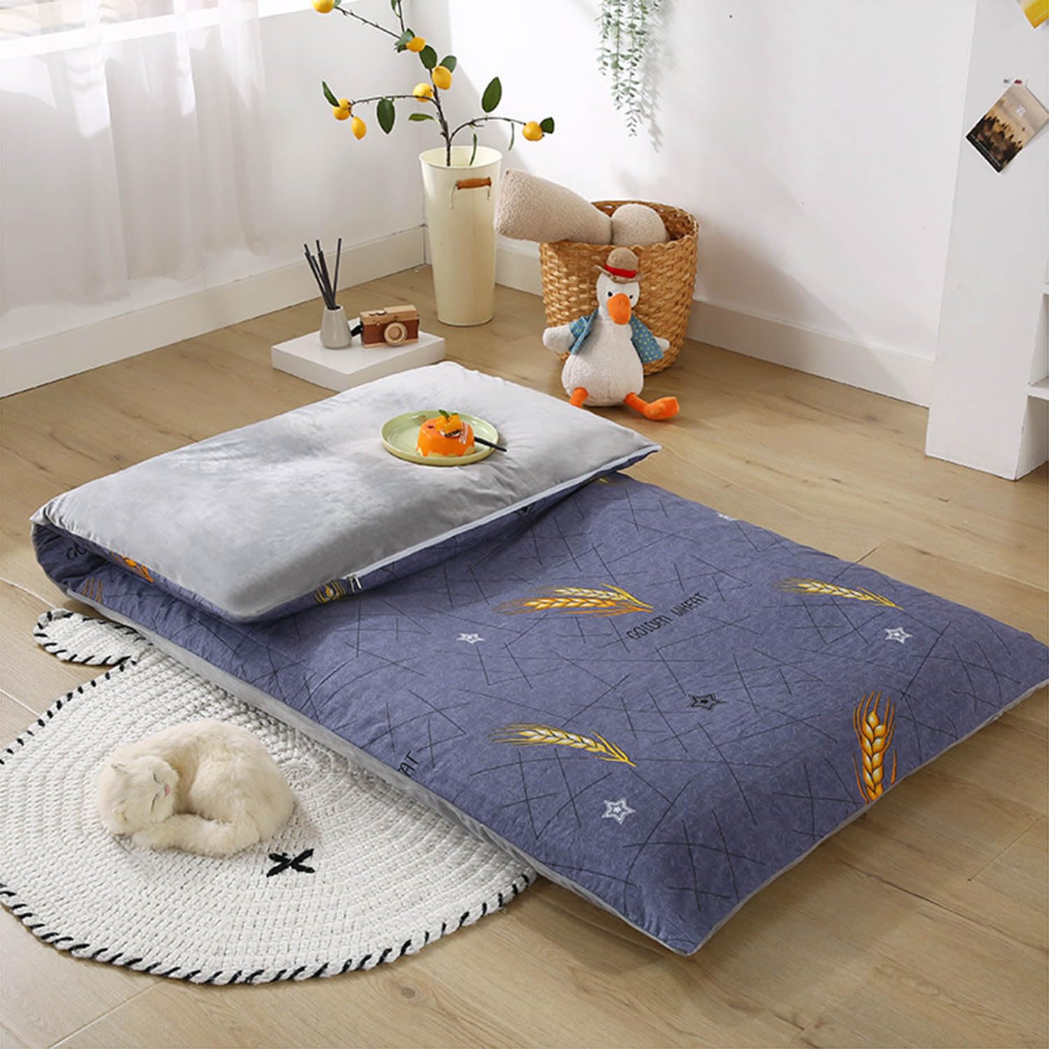 Produktbild von Japanischer Tatami-Futon-Matratzenbezug, 100 % Baumwolle, Doppelreißverschluss, Waschbar, Bodenmatratzenschoner, C, 100 X 200 Cm