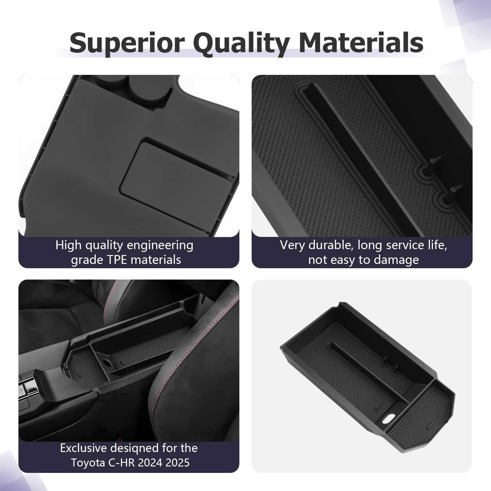 LUWU Compatible con Toyota C-HR CHR Hybrid 2024 2025 consola central caja de almacenamiento guantera organizador bandeja con alfombrilla antideslizante CHR 2025 accesorios