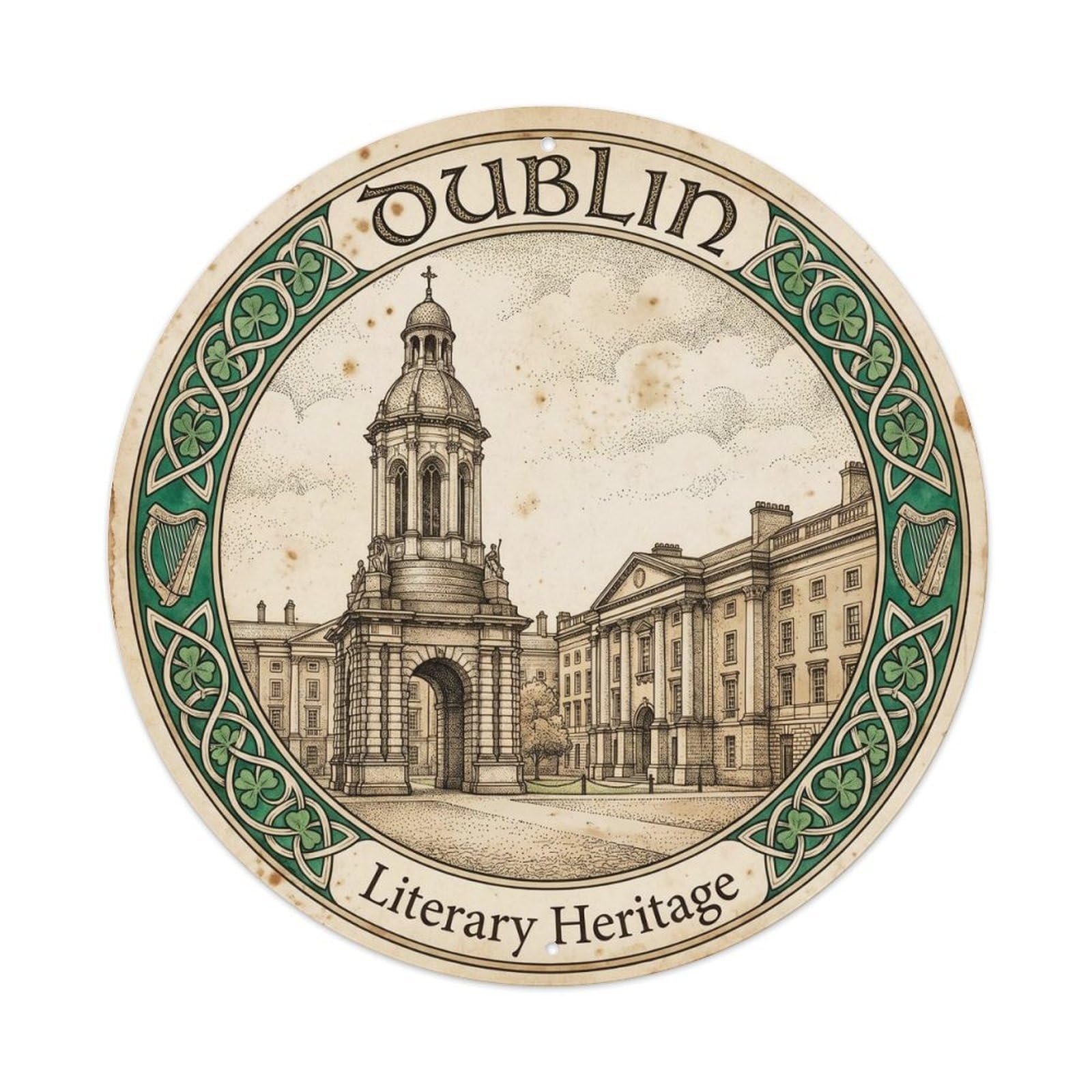 Yrnq Vintage Style Vintage Travel College Ireland Vintage Metal Tin Sign Plaque Wall Decor For Cafe, Club, Garden Round Metal Poster 8X8inch