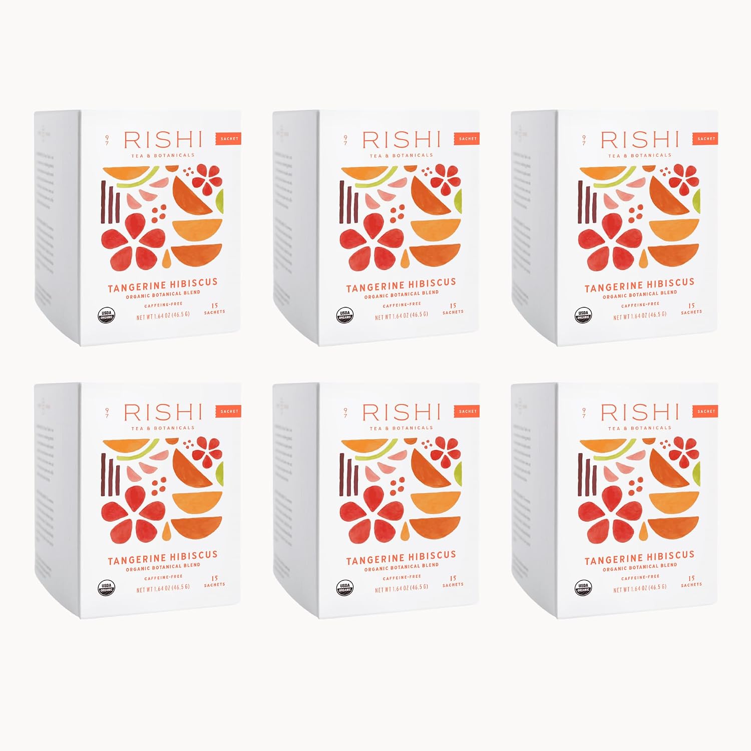 Rishi Tea Tangerine Hibiscus Herbal Tea - Organic, Caffeine Free Sachet Bags, Hibiscus Botanical Blend - 30 Count