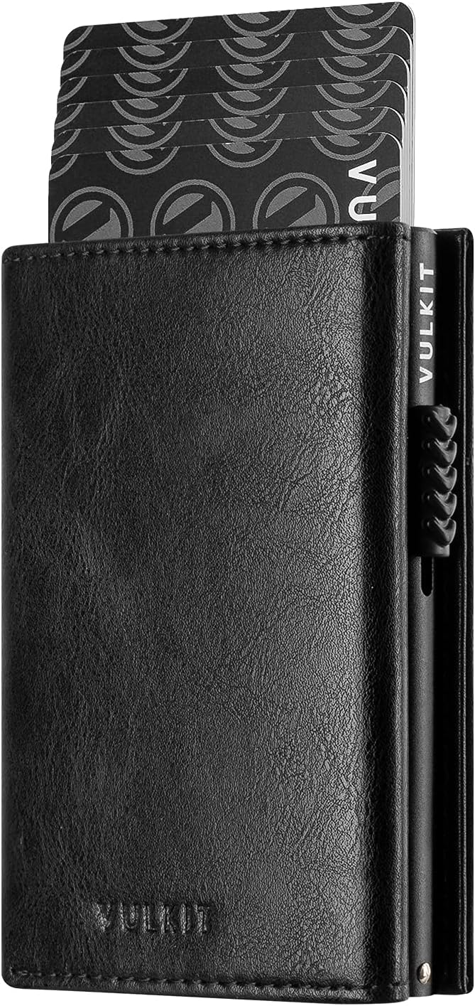 Credit Card Holder RFID Blocking Leather Pop Up Card Wallet with Banknote Compartment, ID Window, Coin Pocket & Magnetic Closure