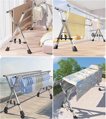 Miniatura 6 de Clothes Drying Rack 94in - Adjustable Stainless Steel Laundry Drying Rack, Foldable Portable Garment Rack for Clothes, Towels, Blankets - Laundry