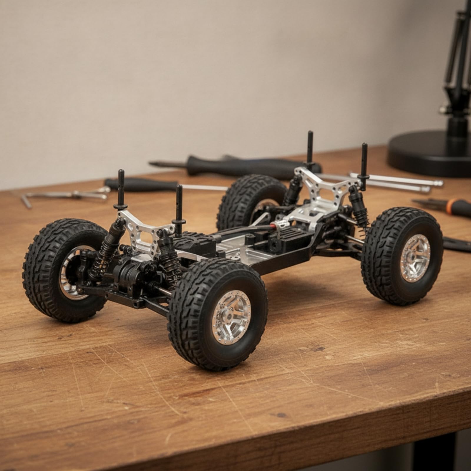 4 Stück RC Räder mit Metallnabe Universal Zubehör Stabil für Modellbauer, Silber