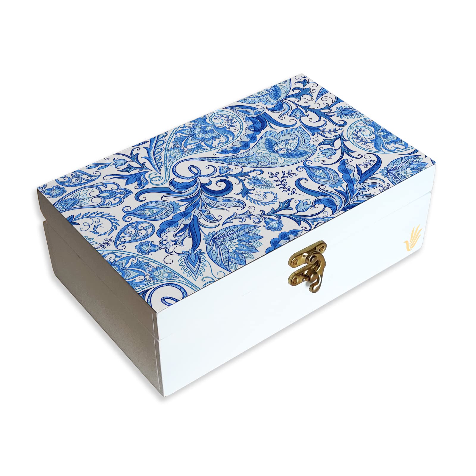 BRAHMA DESIGNDecorative Gift Box for Presents in Blue Orient Design | Size 8" x 5" x 2.75" | Jewellery Box, Tarot Box, Vintage Box, Knick-knacks Storage Trunk Organiser, Gift Box for Packing