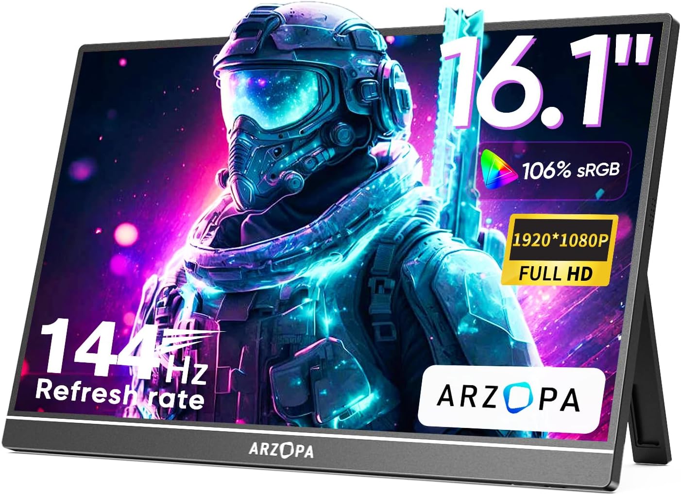 ARZOPA 16.1'' 144Hz Portable Gaming Monitor, 100% sRGB 1080P FHD Kickstand Portable Monitor with HDR, Ultra Slim, Eye Care, External Second Screen for Laptop, PC, PS5, Mac, Xbox, Switch-Z1FC
