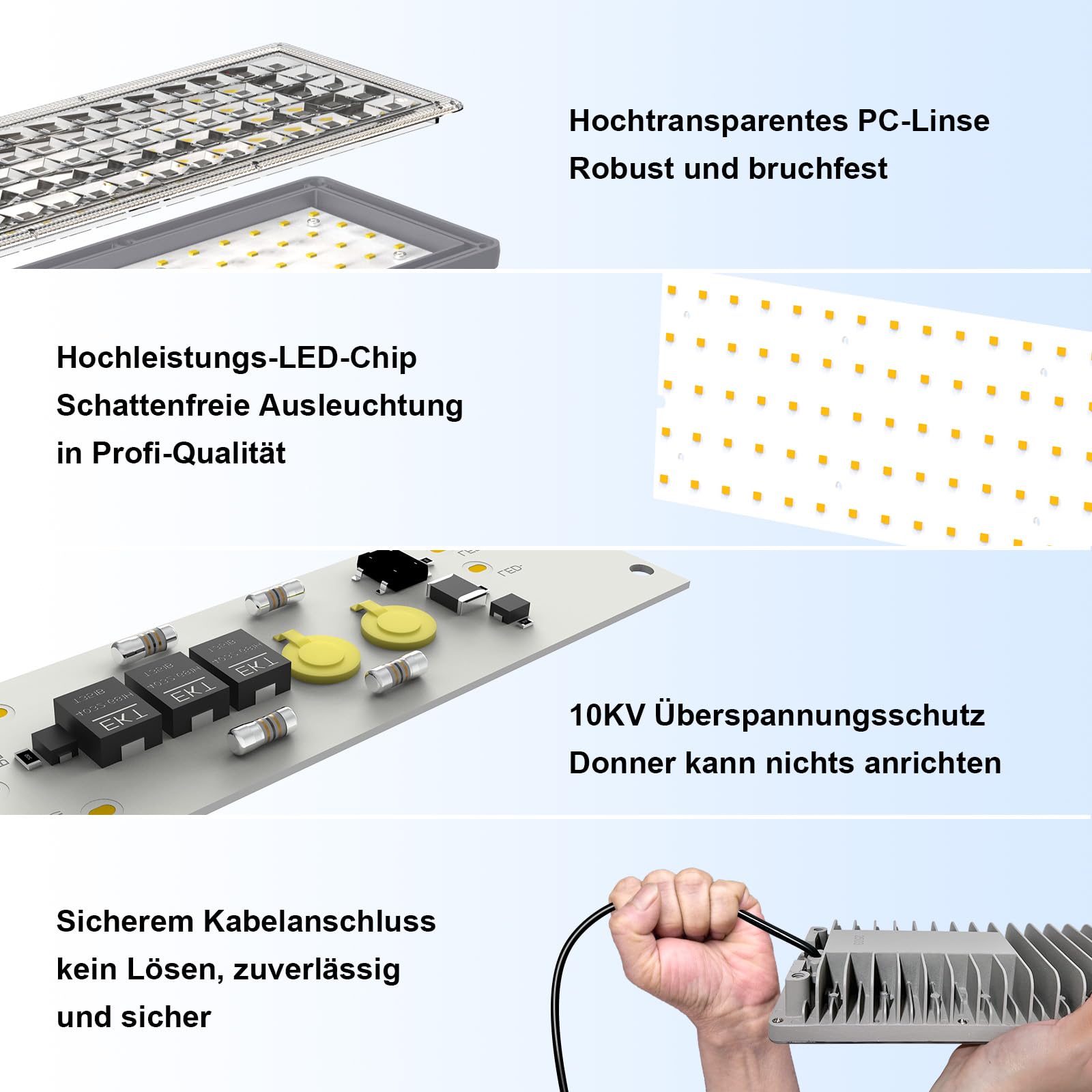 Reflektor zewnętrzny LED, 28000 lm, 200 W, 6500 K, zimna biel, IP67, wodoszczelny reflektor zewnętrzny z ochroną przed przepięciem 10 kV, do ogrodu, na parking, oświetlenie zewnętrzne