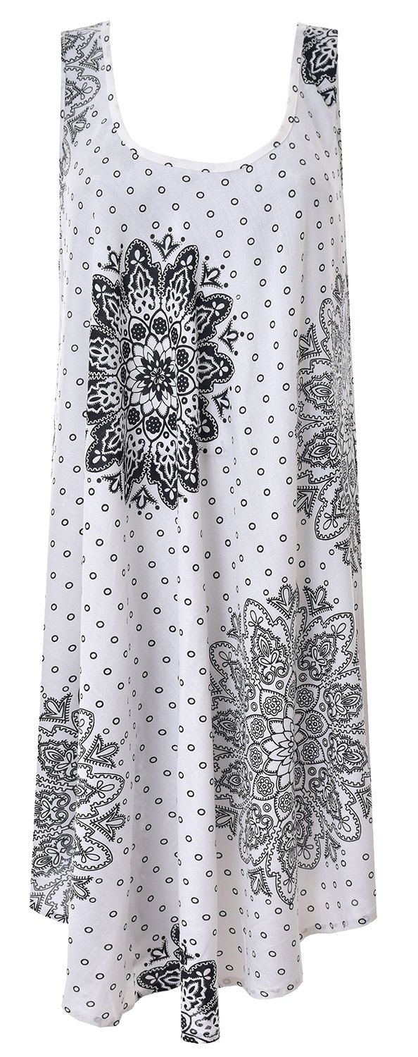 DSP ClothingWomens Ladies Stylish Summer Dress with Umbrella Cut Sleeveless Floral Top Tie Dye Deep Neck