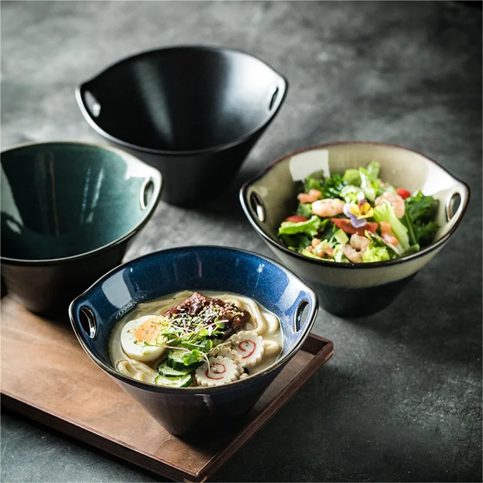 Keramikschale im japanischen Stil mit Löchern, vielseitig einsetzbar für Instant-Nudeln, Suppe, Salat, geeignet für Schlafsaal und Haushalt (7,5 Kaffee-Gold)