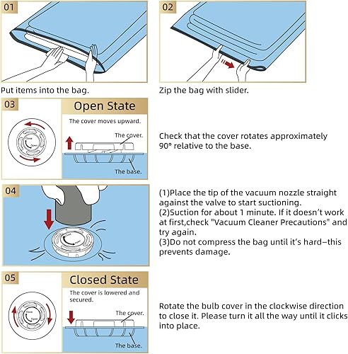 Miniatura 6 de TAILI - Paquete de 6 bolsas de almacenamiento al vacío con cremallera lateral larga, bolsas ahorradoras de espacio (3 L+3 extra grandes), bolsas de