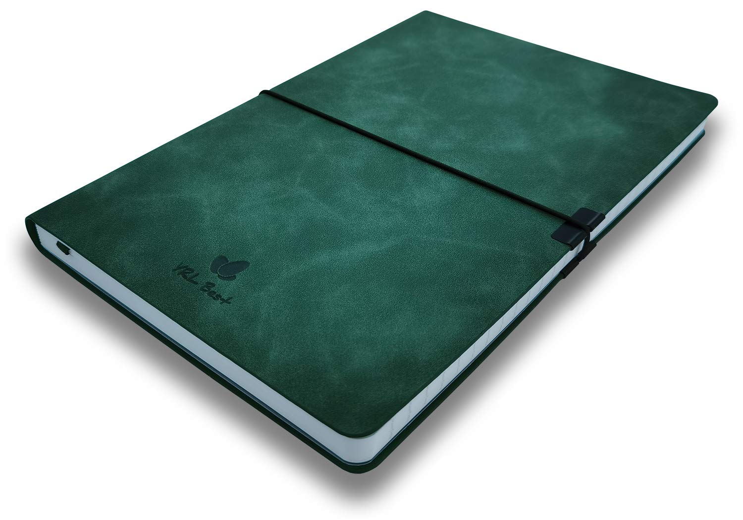 Softcover Bullet Notebook Journal, Punktraster A5, 14,7 x 21,1 cm, Premium Kunstleder, cremiges dickes Papier, genäht, Gummiband, Innentasche, Stiftschlaufe, flach aufliegend, grün
